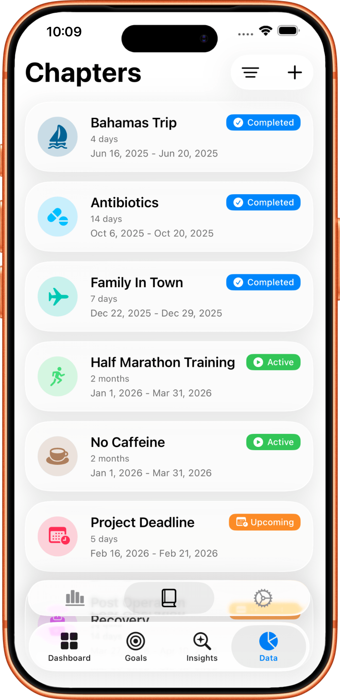 Coefficients app dashboard screenshot in light mode